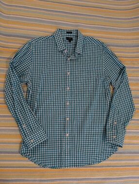 ⭐ J. Crew Teal & White Gingham Plaid Thompson Flex Wrinkle-free Dress Shirt XL